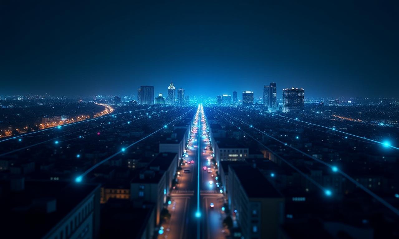 Ночной город Москва с цифровыми линиями